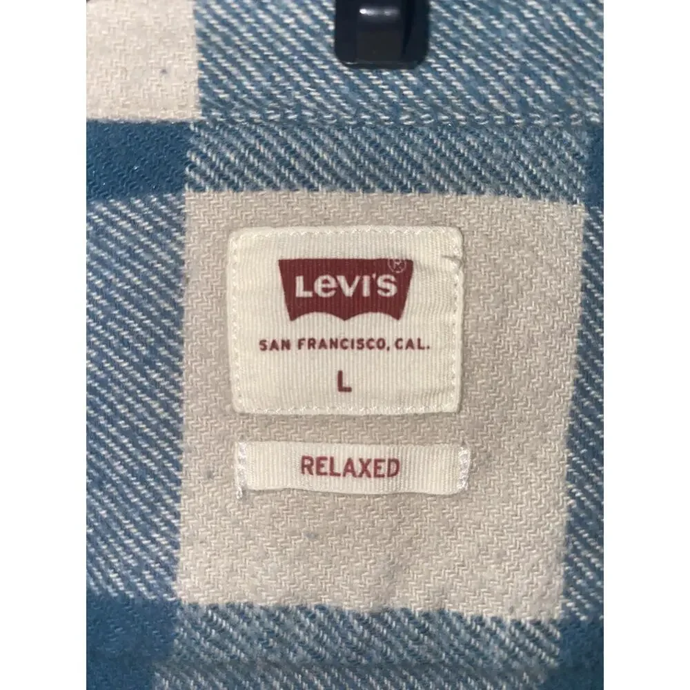 Levi's Shirt Mens Large Blue Plaid Long Sleeve Button Up Flannel Casual